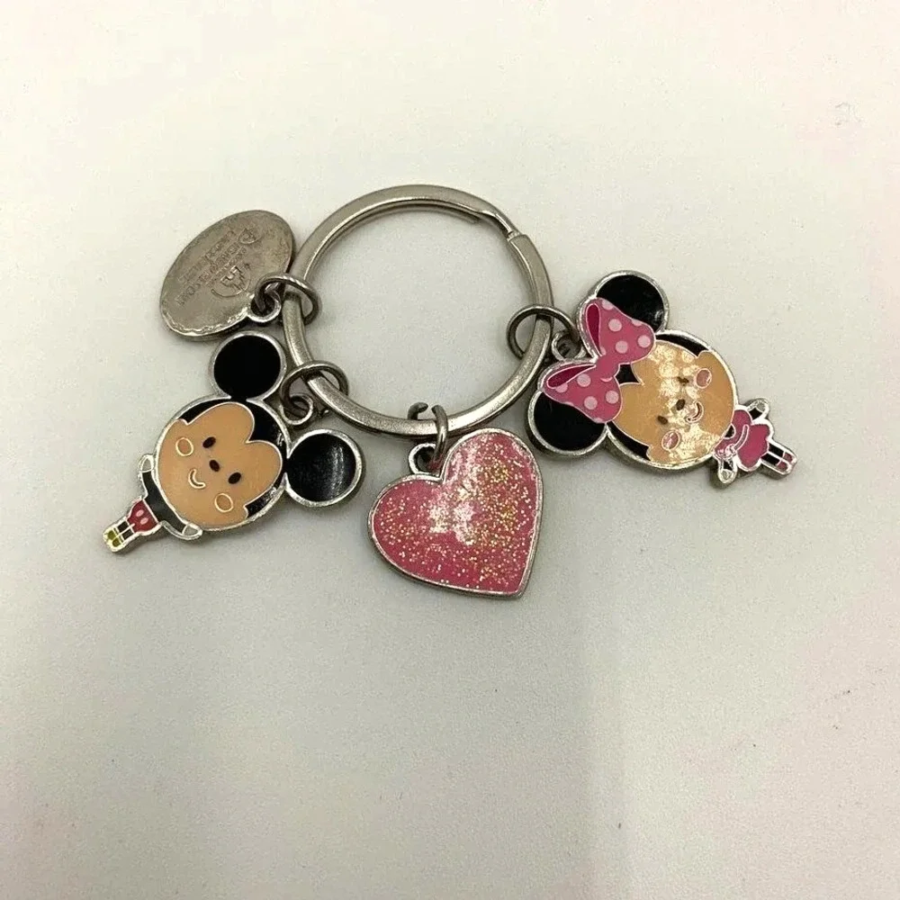 Disney Shanghai Resort Mickey Minnie Heart‎ Glitter Keychain Key Ring Charm